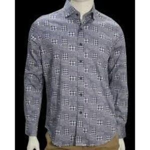 Robert Graham Block Houndstooth Gingham Check Button Down Collared Navy X-Large